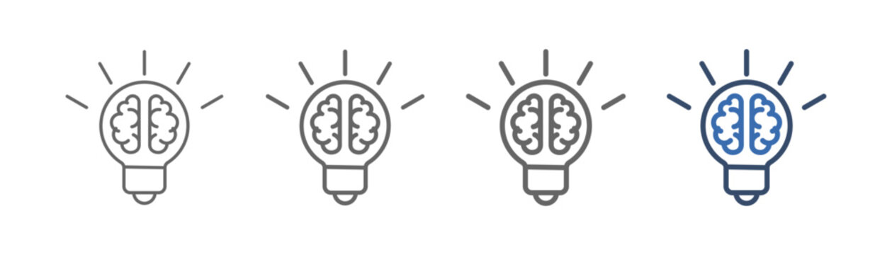 
Outline icon sheet coaching mindset with light bulb and brain design