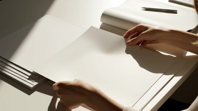 Hands Sorting Through Stack of White Paper Sheets.