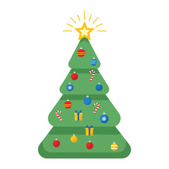 Christmas tree ornaments star gifts holiday celebration joy on white background