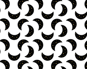 Mystical pattern. Boho moon and stars. Isolated white background. Vector illustration