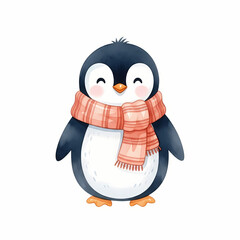 Obraz premium Cute penguin wearing a scarf and smiling on white background 
