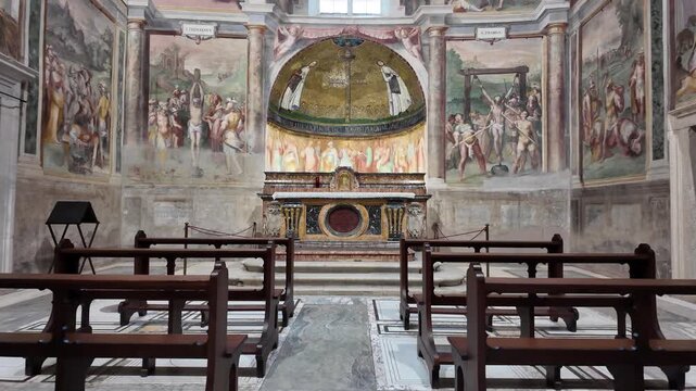 The frescoes inside San Stefano Rotondo church in Rome, Italy