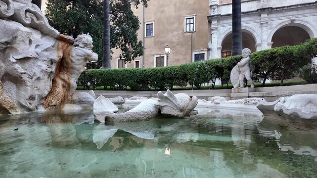 The statue of the fountain &ldquo;Venezia sposa il mare&rdquo; in the courtyard of Palazzo Venezia in Rome