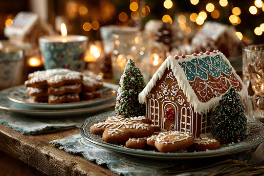 Gingerbread christmas cookies table. Generate Ai
