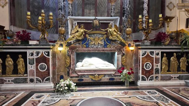 The marble sculpture of Saint Cecilia in the Basilica of Santa Cecilia in Trastevere, Rome