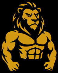 Angry Lion Builder Mascot Logo in Black and Gold Vector Style