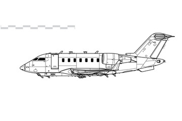 Bombardier Challenger CL650 ARTEMIS. Vector drawing of reconnaissance aircraft. Side view. Image for illustration and infographics.