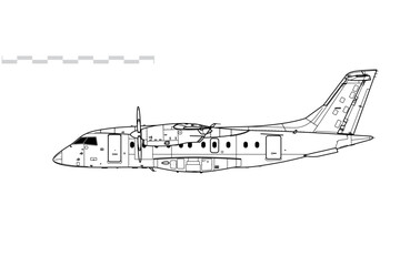 Fairchild Dornier 328-110. Vector drawing of short range passenger airliner. Side view. Image for illustration and infographics