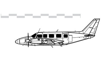 Piper PA-31-350 Navajo Chieftain. Vector drawing of light utility aircraft. Side view. Image for illustration and infographics.