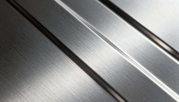 Closeup of brushed steel surface showing fine linear texture and reflective finish highlighting custom industrial metal treatment with modern appeal.