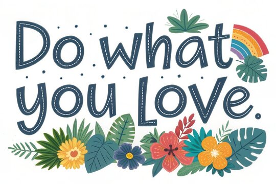 Inspiring text Do what you love with colorful floral decoration