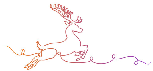Naklejka premium Color line art vector illustration of a reindeer, for Christmas decoration