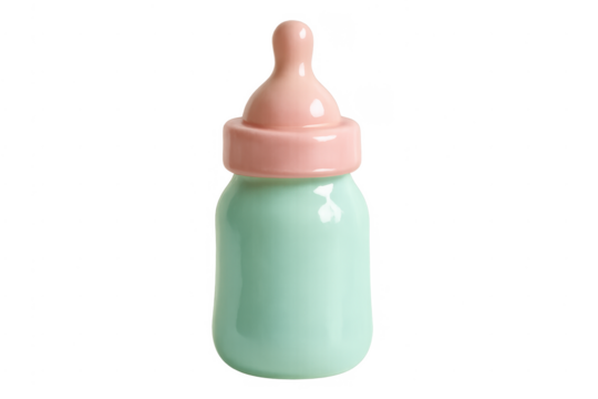 Aqua baby bottle with milk on transparent background