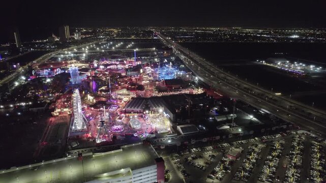 Aerial View Of The Saudi Arabia / Jeddah City Center Road At night