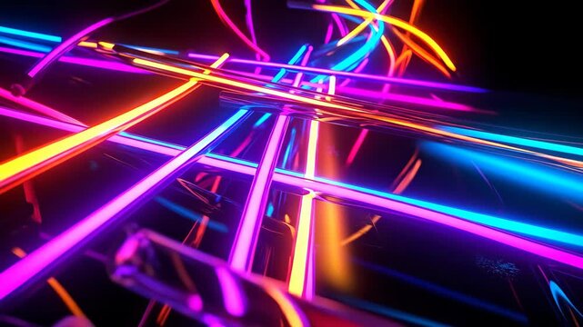 Abstract Neon Lights Flowing Through Darkness Creating Vibrant Energy.