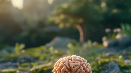 Tree with brain as fruit in a natural serene forest setting