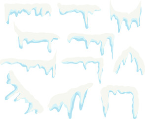 Frozen Icicles with Snow, Icicles and Dripping Ice Set Vector Illustration
