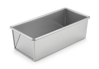 Rectangular metal baking pan rests on a clean white surface with soft shadows