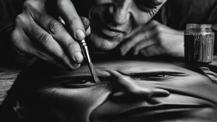 Closeup medium shot of archival printing process capturing a timeless portrait with sharp detail and archivalgrade paper for durability.