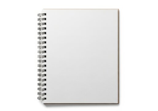 Blank spiral bound notebook with clean white page displayed against a white background