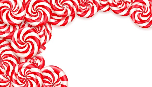 Sweet red and white spiral lollipops frame a blank white space