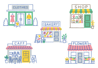 Stylish Shopping District Illustration Set_Color