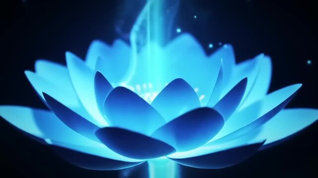 Glowing Blue Lotus Flower with Dark Background.
