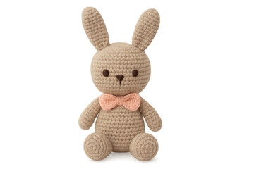 Obraz premium Amigurumi crochet bunny toy wearing a bow tie
