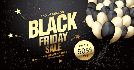Black friday sale golden banner layout design