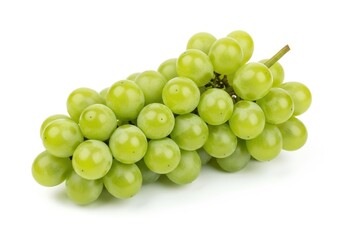 Cluster of ripe, light green seedless berries rests on a clean white background