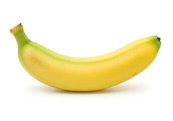 Single ripe yellow fruit with slight green at the stem is isolated on white background