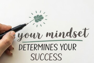 Black pen writing your mindset determines your success on paper
