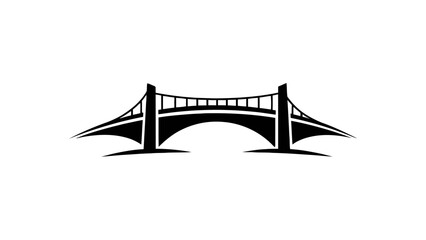 Black and white illustration of a suspension bridge with two towers and arched spans.