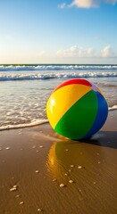 Obraz premium Beach Ball Bliss - A Colorful Day at the Oceans Edge.