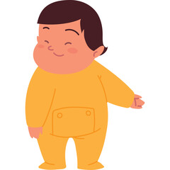 Adorable Chubby Toddler Wearing a Bright Yellow Onesie with a Happy Expression and Closed Eyes