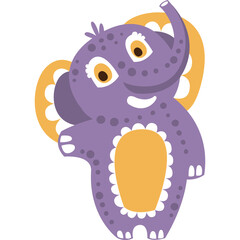 Adorable Purple Elephant Cartoon with Orange Accents and Spots on Transparent Background