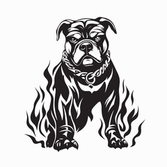 Strong Bulldog with Flames Silhouette Vector Illustration