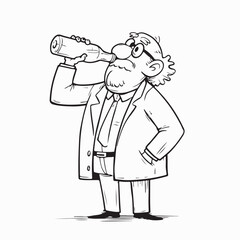 Fototapeta premium Cartoon Elderly Man Character Drinking Champagne Vector Design