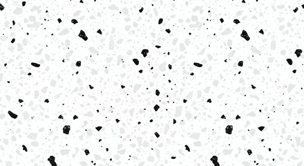 White terrazzo background with small grey and black marble pieces, White terrazzo surface, Elegant grayscale terrazzo wallpaper and flooring
