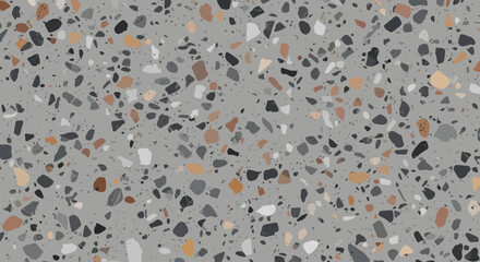 Modern concrete terrazzo, Cement grey with multicolored marble and quartz chips, Abstract interior surface pattern, Industrial chic