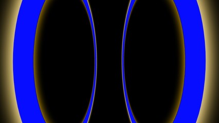 A glowing abstract design featuring two blue rings surrounding a dark center, enhanced by soft golden light and smooth gradients, creating a futuristic and symmetrical visual effect.