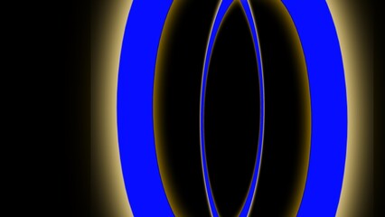 A vibrant abstract image featuring overlapping blue rings with soft golden glows, creating a sense of depth and symmetry against a dark background.
