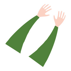 Two human hands, arms isolated on transparent background. Hand drawn flat vector illustration. Cartoon body parts, design element, clip art