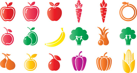 Colorful fruit and vegetables arranged on a black background in a row