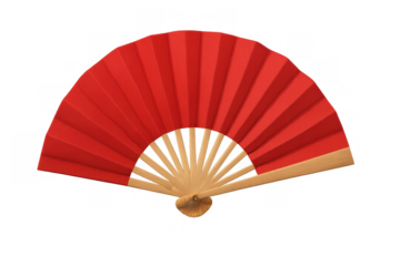 Red folding hand fan in traditional japanese or chinese style, oriental textile cultural accessory on transparent background