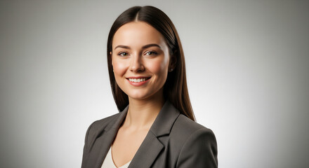 Smiling Young Businesswoman in Grey Blazer Professional Portrait