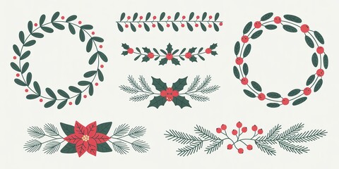 Christmas Floral Wreath Vector Illustrations Holiday Design Elements