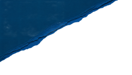 A torn piece of blue paper revealing a white background beneath it with transparent background