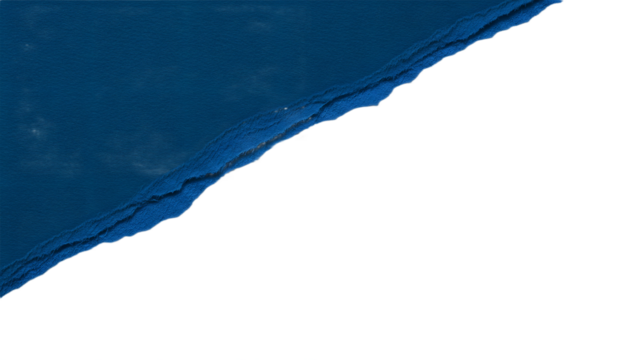 A torn piece of blue paper revealing a white background beneath it with transparent background