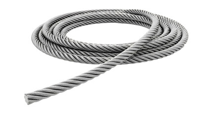 Coiled metal cable on a white background in a studio setting with transparent background